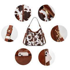 ML Luxury Leather 3-Piece Hobo Bag Set Print