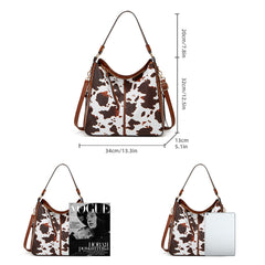 ML Luxury Leather 3-Piece Hobo Bag Set Print