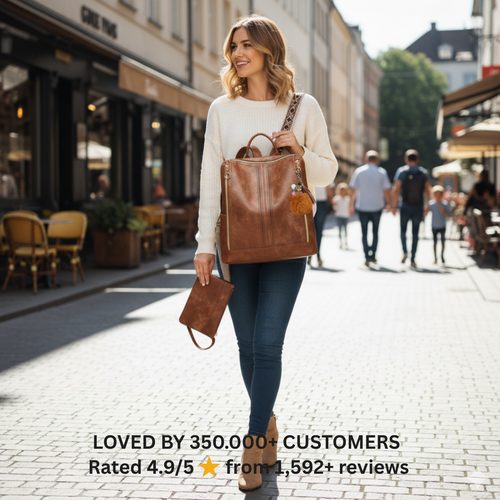 ML Luxury Leather 2-in-1 Convertible Backpack + Free Pouch
