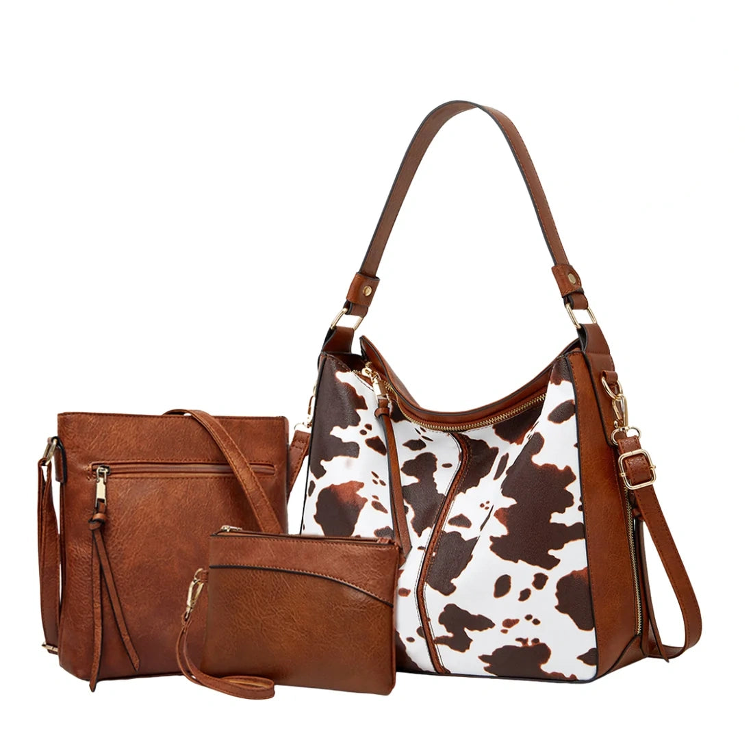 ML Luxury Leather 3-Piece Hobo Bag Set Print
